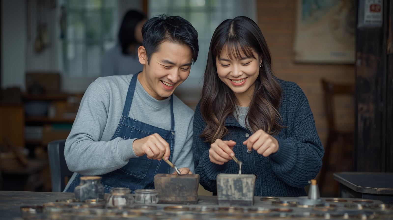 川越でペアリング作りを体験するカップルの様子